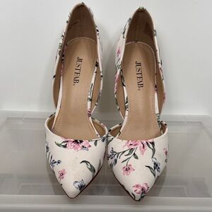 JustFab Floral Heels - Cream and Pink